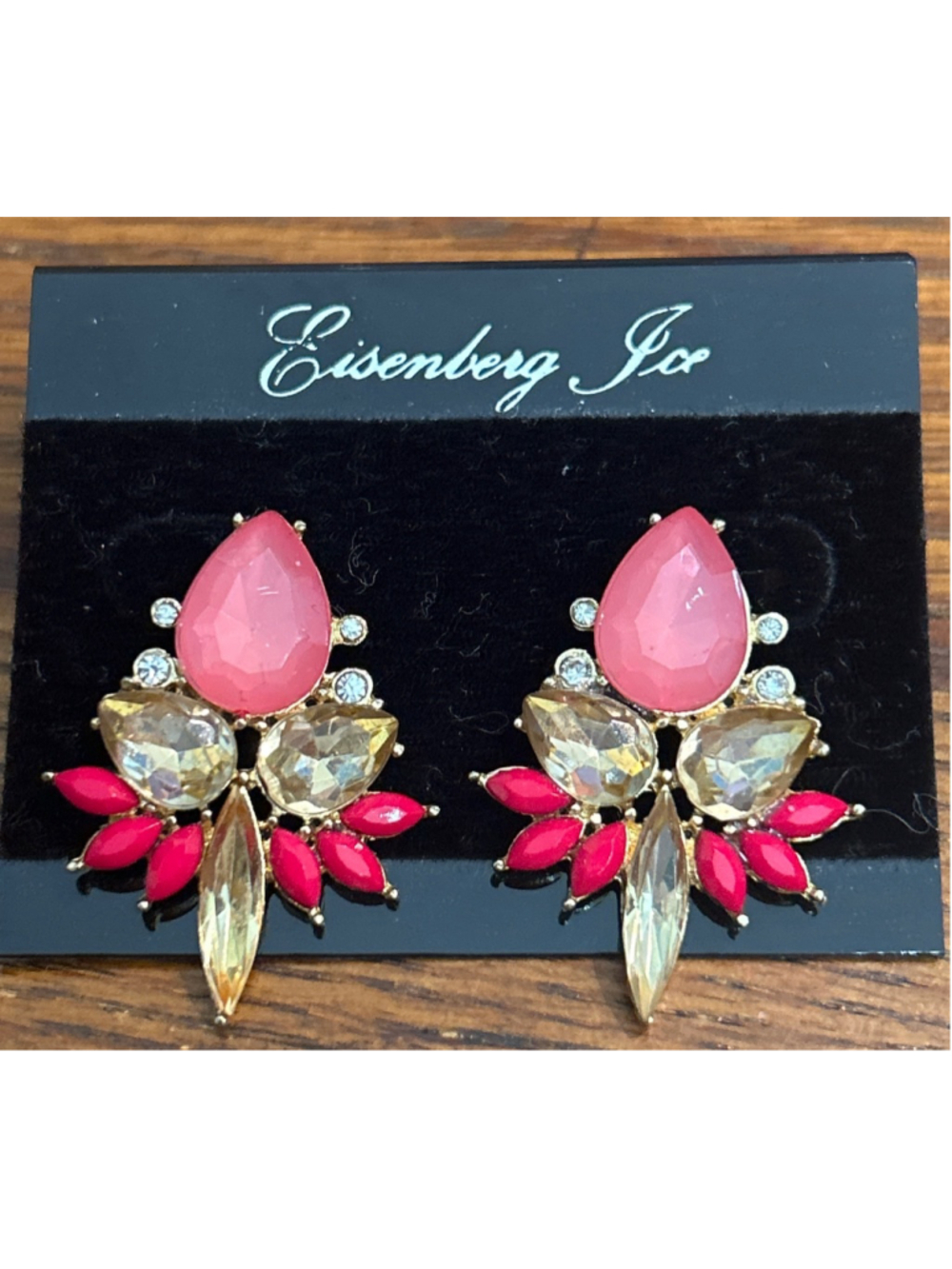 Women's Eisenberg Ice One Size Pink Gold Statement Earrings